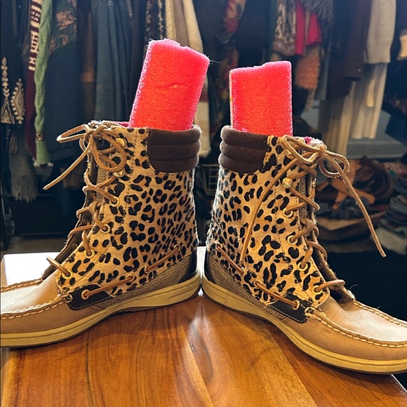 Sperry Tan and Brown Leopard Lace-Up Boots - Picture 3 of 9